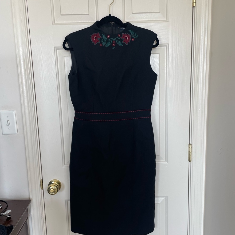 Brooks Brother black wool blend floral embroidered summer wedding guest dress